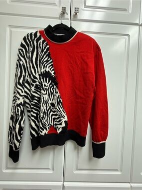 St. John Red & Black Zebra Knit Sweater